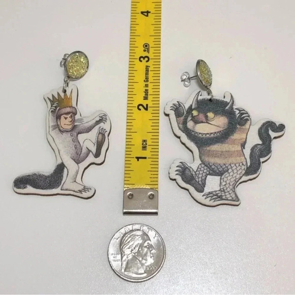 Where the Wild Things Are Book Teacher Reading Librarian Die Cut Wood Earrings - Picture 4 of 4